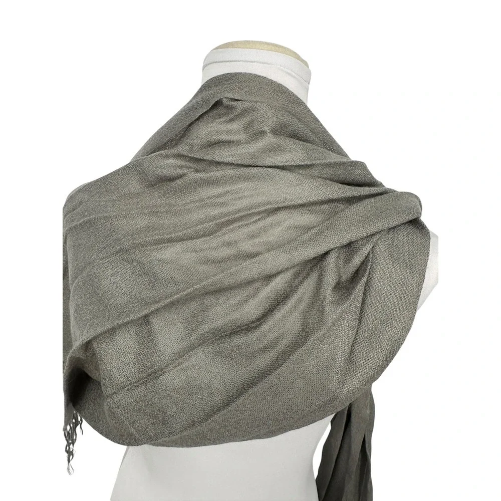 Pashimina Scarf Women OS Gray Beaded Pendant Fringe Shawl Wrap Boho Chic 29x68